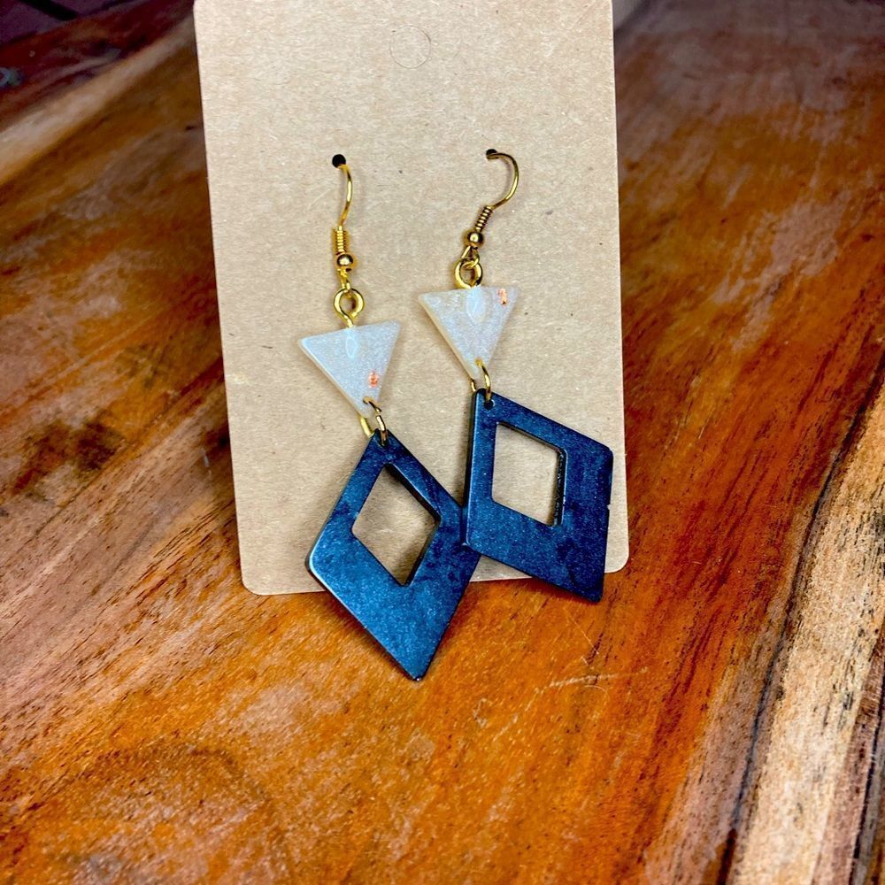 Black, gold, cream chandelier earrings